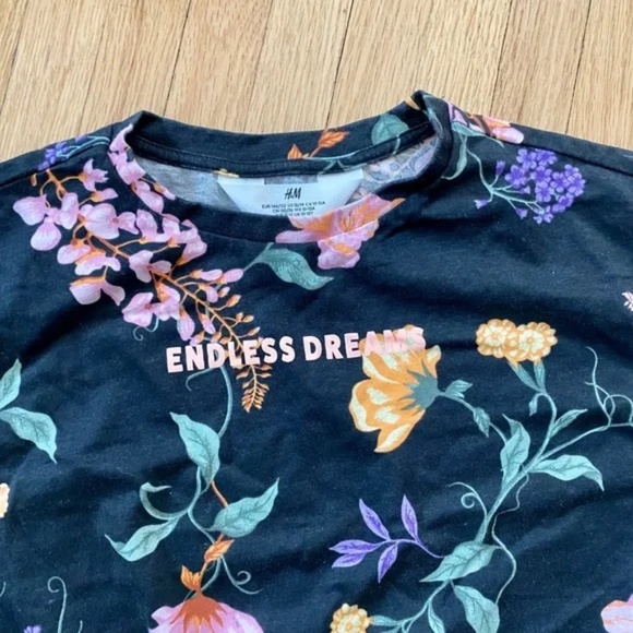 H&M Floral "Endless Dreams" Drawstring Cropped T-Shirt – Girls Size 12/14 - Picture 3 of 7